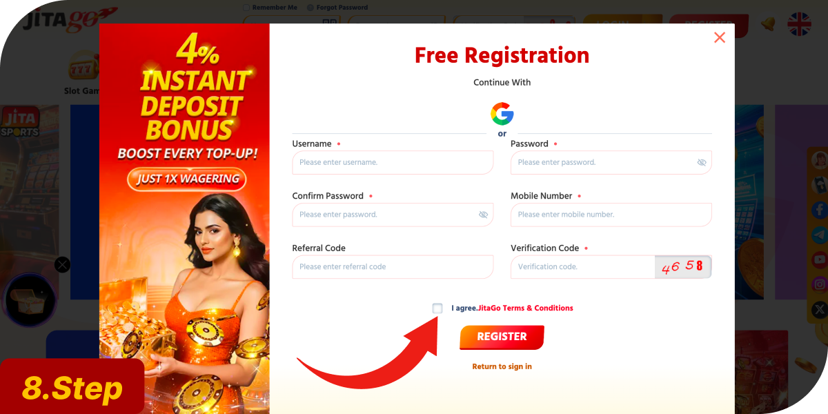 Agree to terms and finish registration